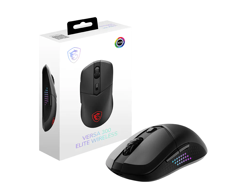 MSI Versa 300 Elite packaging contents including the wireless dongle, USB-C cable, and manual