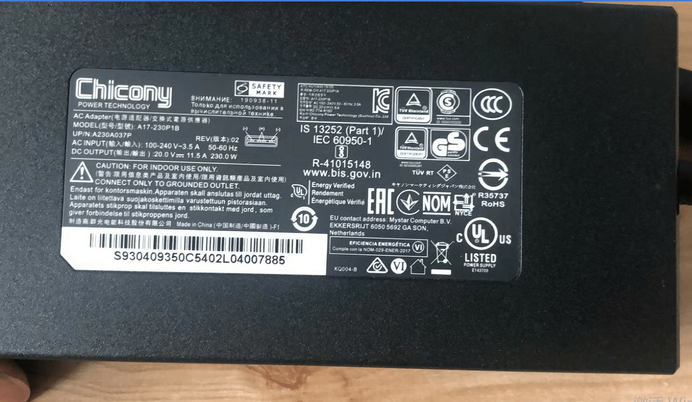 New Original MSI GP76 GE66 GP66 A17-230P1B 230W 20V 11.5A Chicony AC Adapter