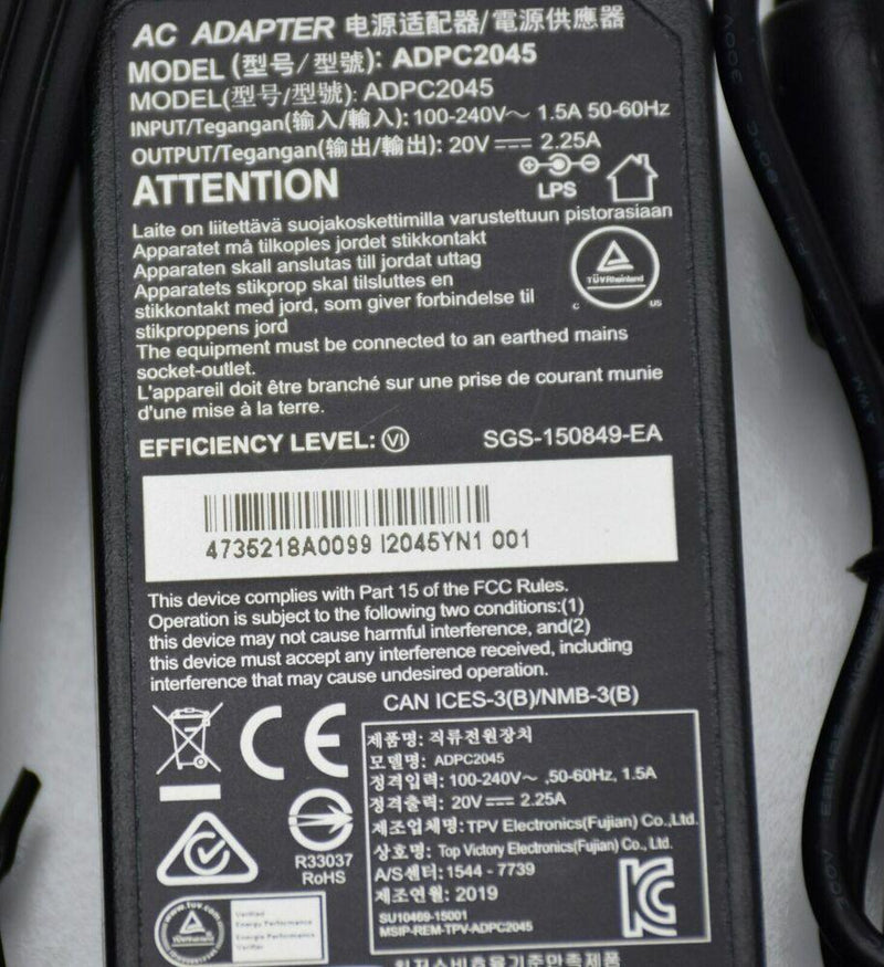 New Original OEM 45W 20V AC Adapter&Cord for MSI Optix G241/G271 Gaming Monitor@