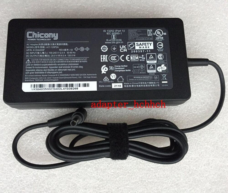 New Original OEM MSI GF63 Thin 11UD-247FR A17-120P2A Chicony 20V 6A Adapter&Cord