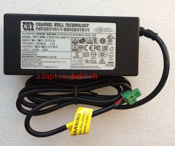 New Original OEM CWT KPL-040F-VI 12V 3.33A 40W AC/DC Adapter&Cord For Hikvision