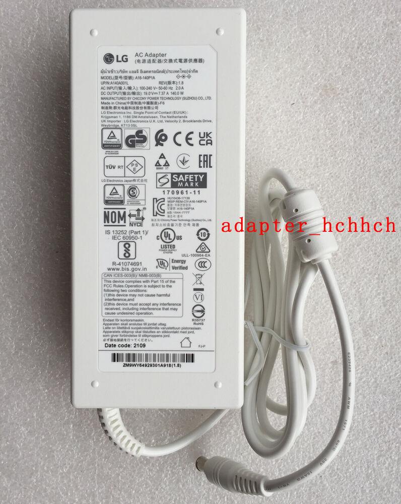 New Original OEM LG 19V 7.37A White Adapter for LG 27UL850-W EAY64929301 Monitor