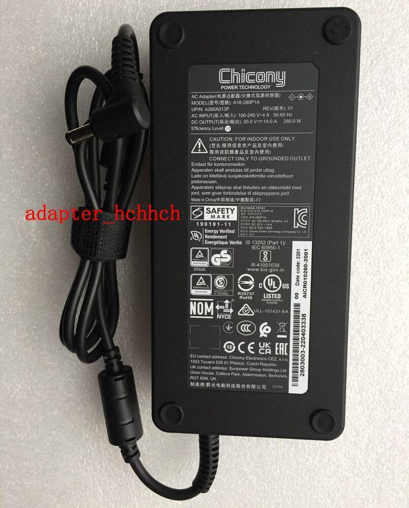 New Original Chicony 280W Adapter for Gigabyte AORUS 15X ASF/RTX4070 A18-280P1A@