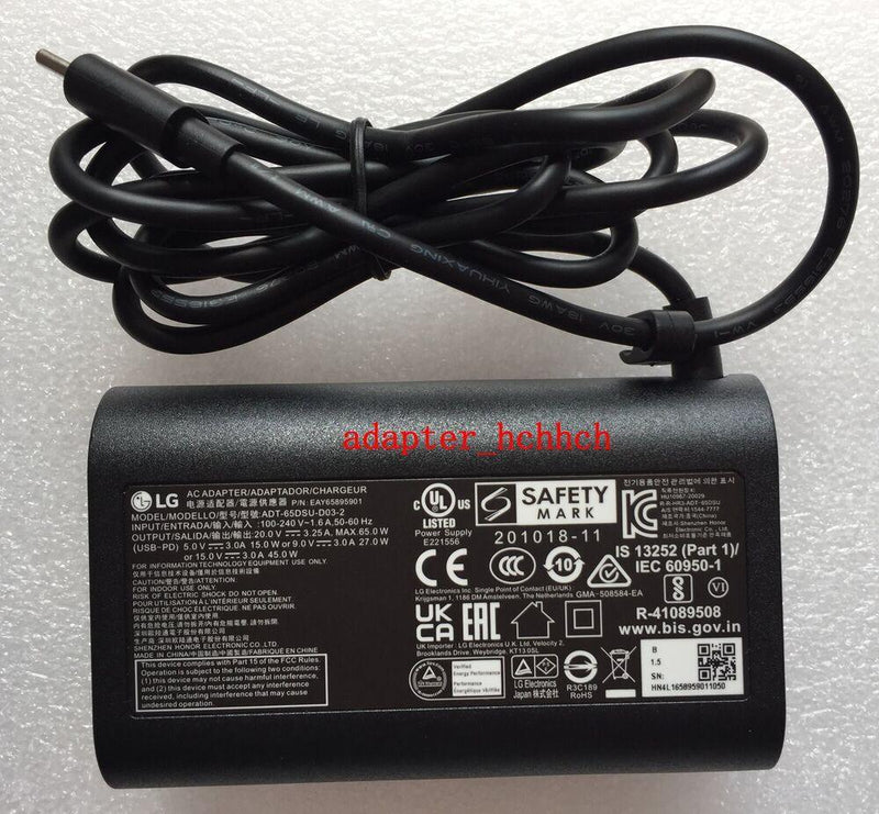 New Original LG 65W Adapter&Cord for LG gram 16Z90R-K.ADB9U1 LP65WFC20P-NJ B PC@