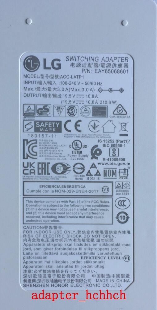 New Original LG 19.5V 10.8A Adapter for LG 32UP550N-W ACC-LATP1 UHD HDR Monitor