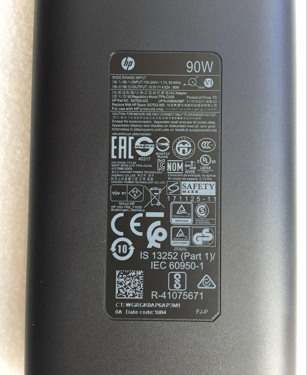 New Original HP 90W TPN-CA09 (937520-002) 90 Watt 19.5V 4.62A AC/DC Adapter&Cord