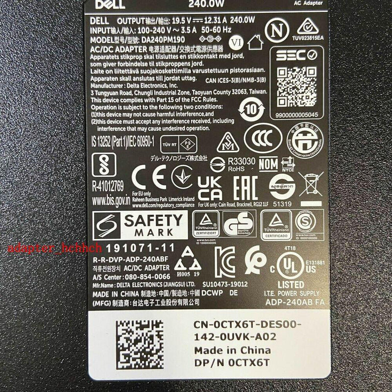 New Original OEM Dell Alienware m17 R4 450-AKLU,CTX6T 19.5V 12.31A AC/DC Adapter