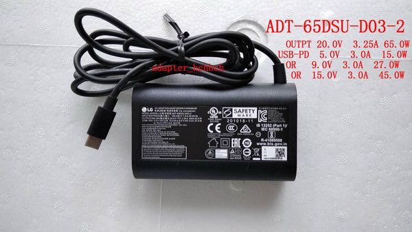 New Original LG gram 17Z90P-K.ADB9U1 ADT-65DSU-D03-2 EAY65895901 AC Adapter&Cord