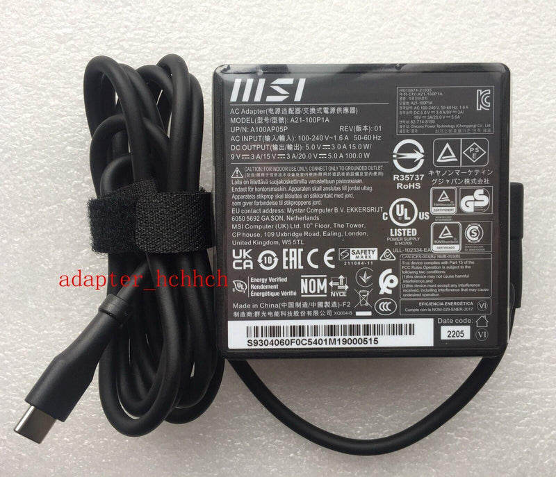 New Original MSI Prestige 16 Evo A13M/i7-13700H/Iris Xe A21-100P1A 100W Adapter@