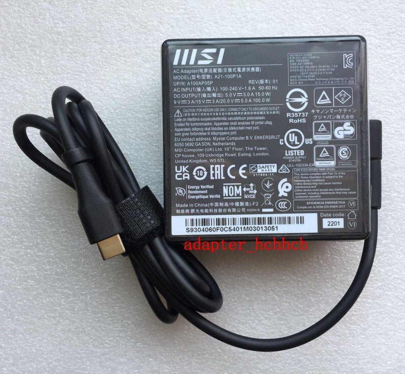 New Original MSI 100W USB-C Adapter for Summit E16Flip A12UCT-028FR A21-100P1A@@