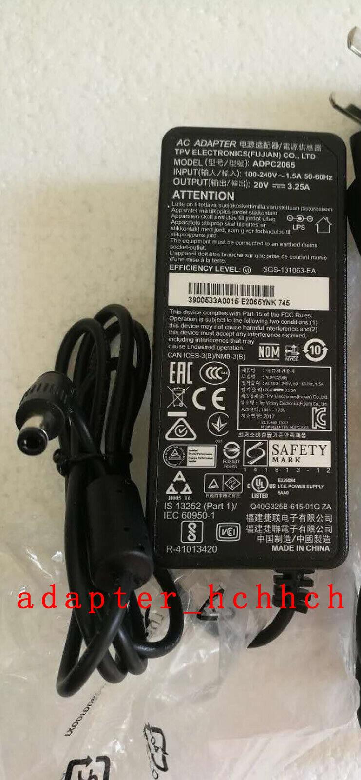 New Original TPV 65W 20V 3.25A AC Adapter for MSI Optix G27CQ4 ADPC2065 Monitor