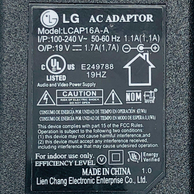 New Original OEM LG LCAP16A-A 19V 1.7A 32W AC Adapter for LG LCD-LED Monitor TV