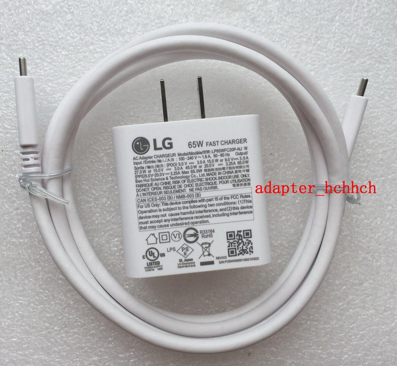 New Original LG 65W Fast Charger for LG gram 14T90R-K.AAB8U1 LP65WFC20P-NJ W PC@