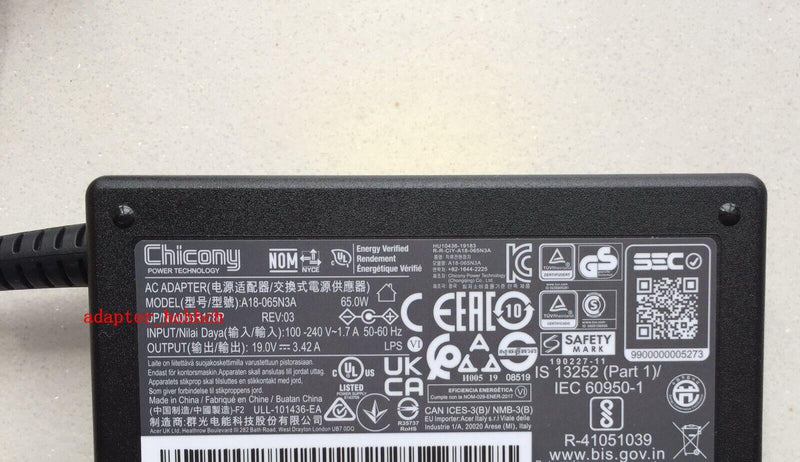 New Original Chicony 65W Adapter&Cord for LG Ultra PC 13U70P-G.ARW5U1 A18-065N3A