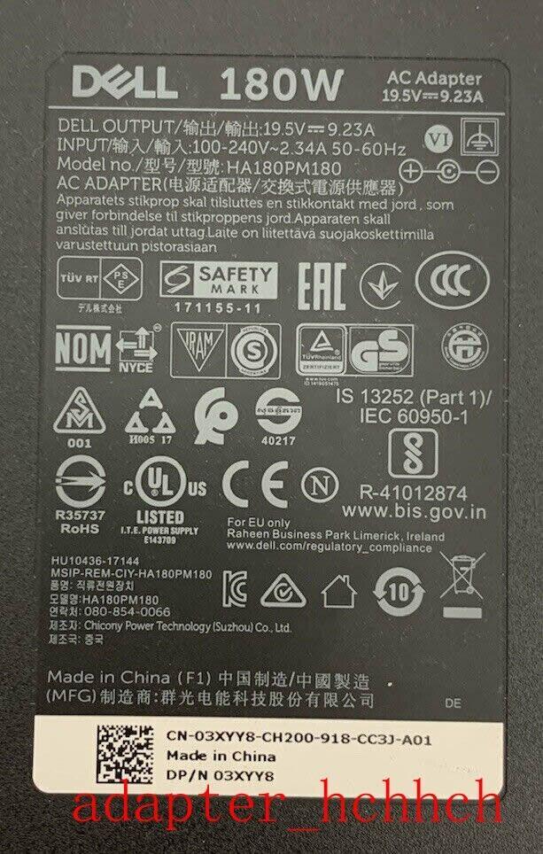 New Original OEM Dell 180W 19.5V Adapter&Cord for Dell G7 7590 HA180PM180 Laptop