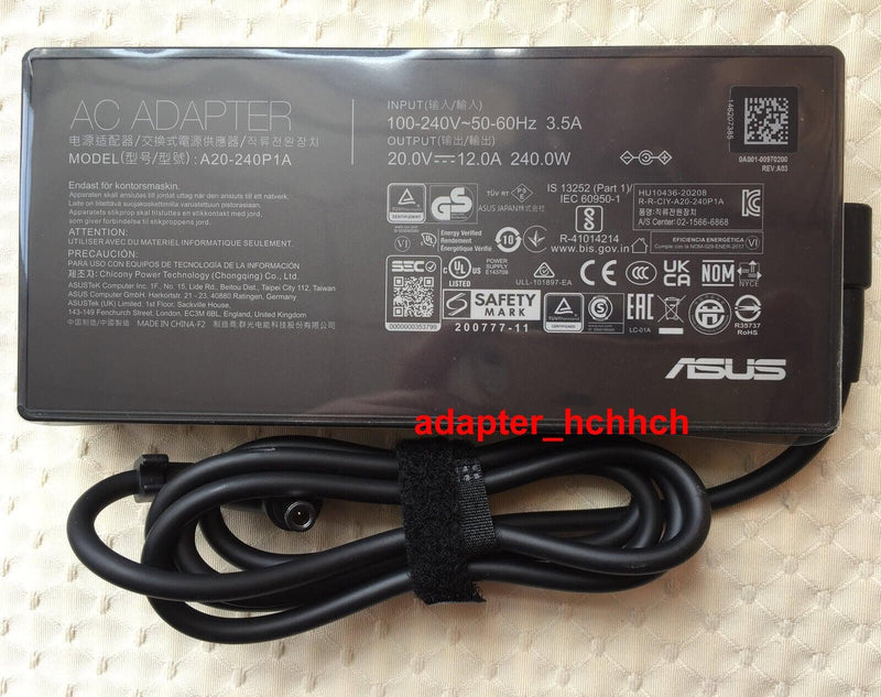 New Original OEM ASUS ROG Strix Scar 15 G533ZM-LN087X A20-240P1A 240W AC Adapter