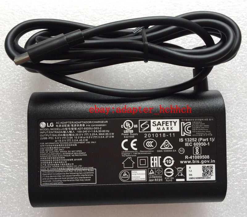 New Original LG 65W Charger gram 17Z90Q-K.ADS9U1,17Z90Q-K.AAS6U1,17Z90Q-N.APB5U1