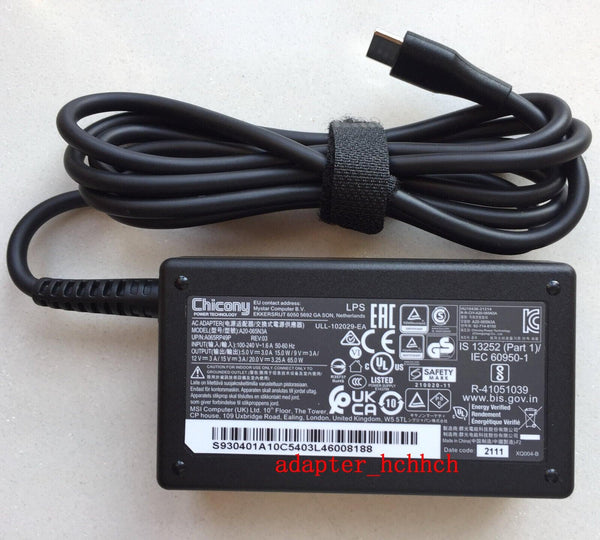 New Original Chicony 65W USB-C Adapter&Cord for VAIO SX12 VJS124 Series Notebook