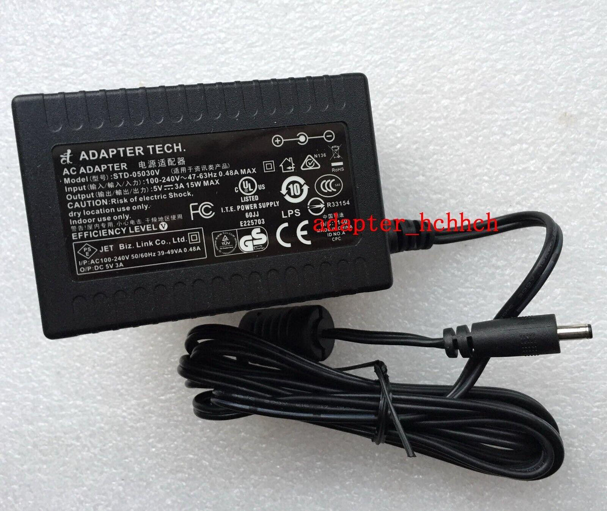 New Original Adapter Tech USA Ac Adapter&Cord Model-STD-05030V USA 5V-3A 15W Max