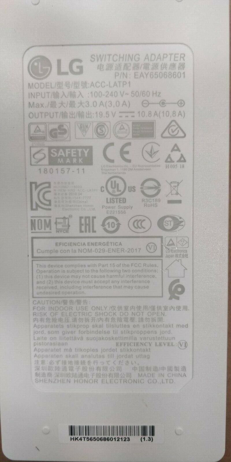 New Original LG 38WN95C-W LCD LED Monitor ACC-LATP1&EAY65068601 210W AC Adapter