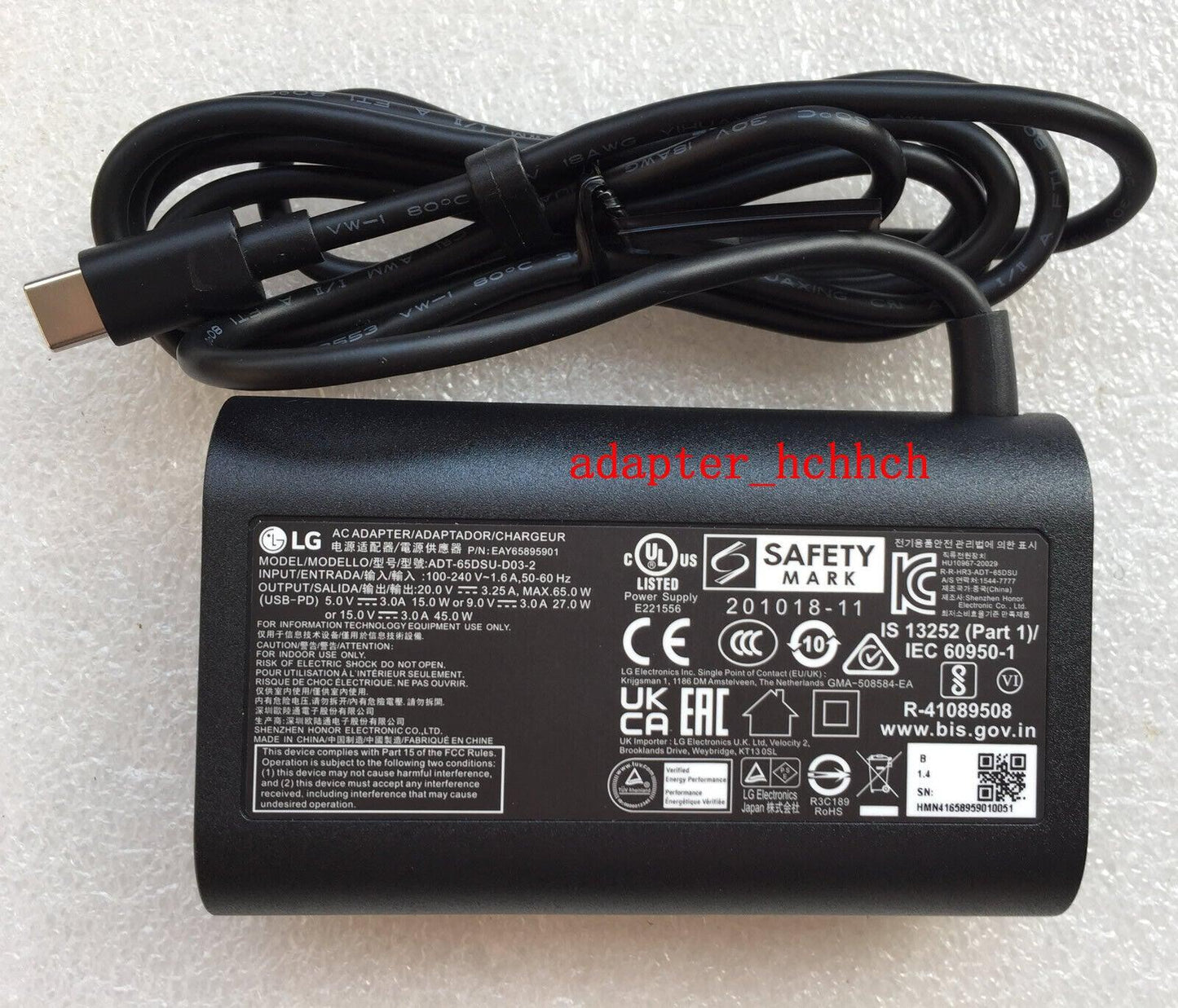 New Original LG gram 16T90Q-GAA55A ADT-65DSU-D03-2 EAY65895901 65W USB-C Adapter
