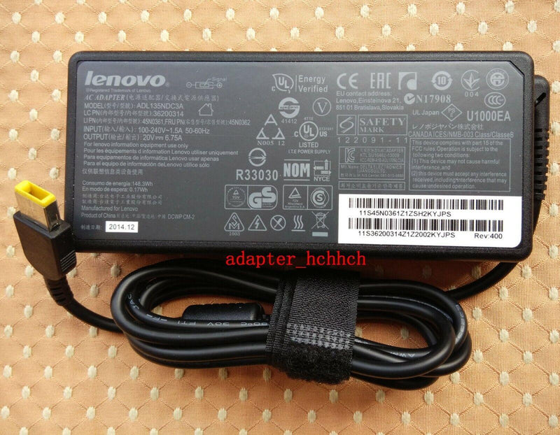 New Original OEM 135W 20V Adapter&Cord for Lenovo ThinkPad W540/i7-4700MQ Laptop