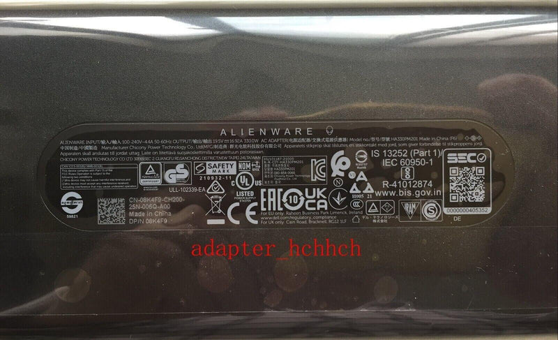 New Original OEM Dell Alienware m16 R1 HA330PM201 19.5V 16.92A 330W Adapter&Cord