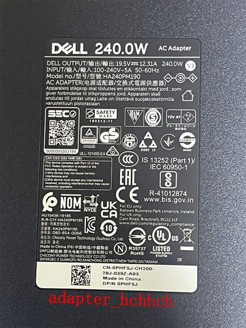 New Original Dell Alienware m15 R5 HA240PM190,HA240PM200 19.5V 12.31A AC Adapter