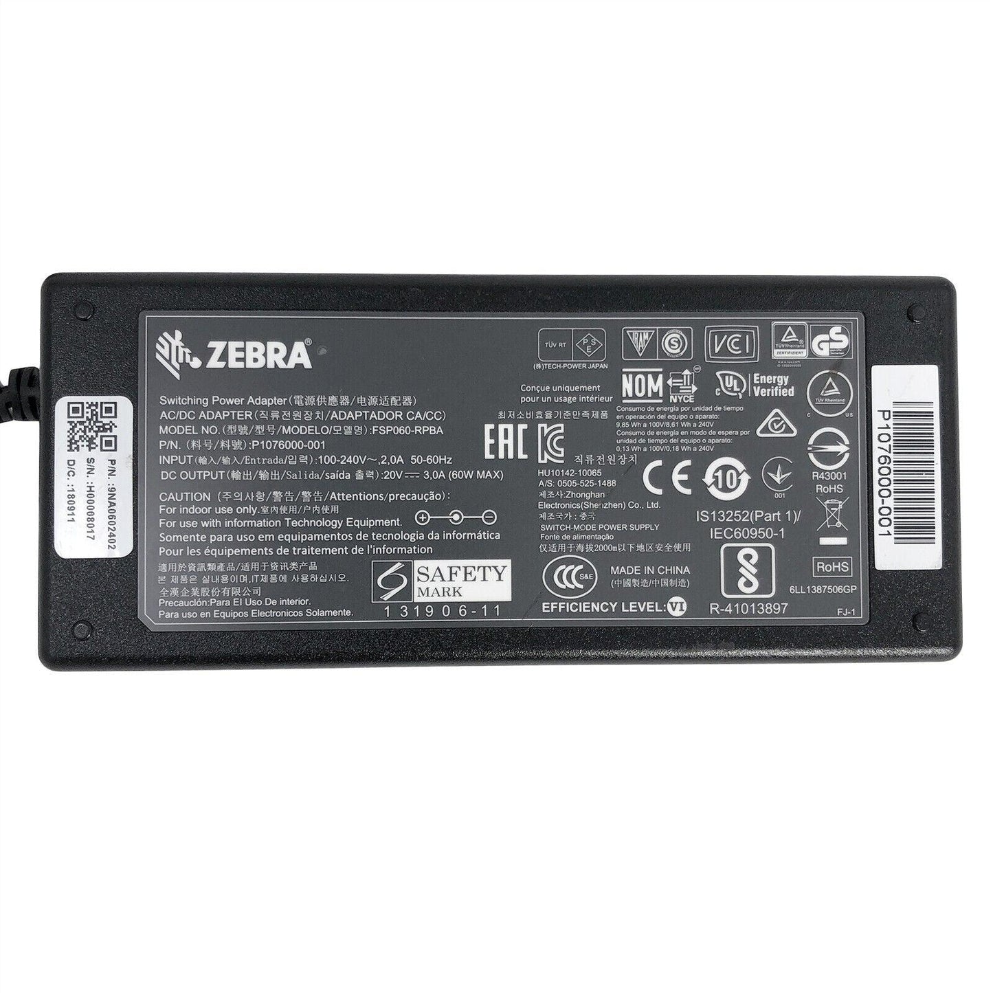 New Genuine Zebra LP 2824 TLP 2824 TLP 2824-Z LP 2844 TLP 2844 Printer AC Adapter Power Cord 60W