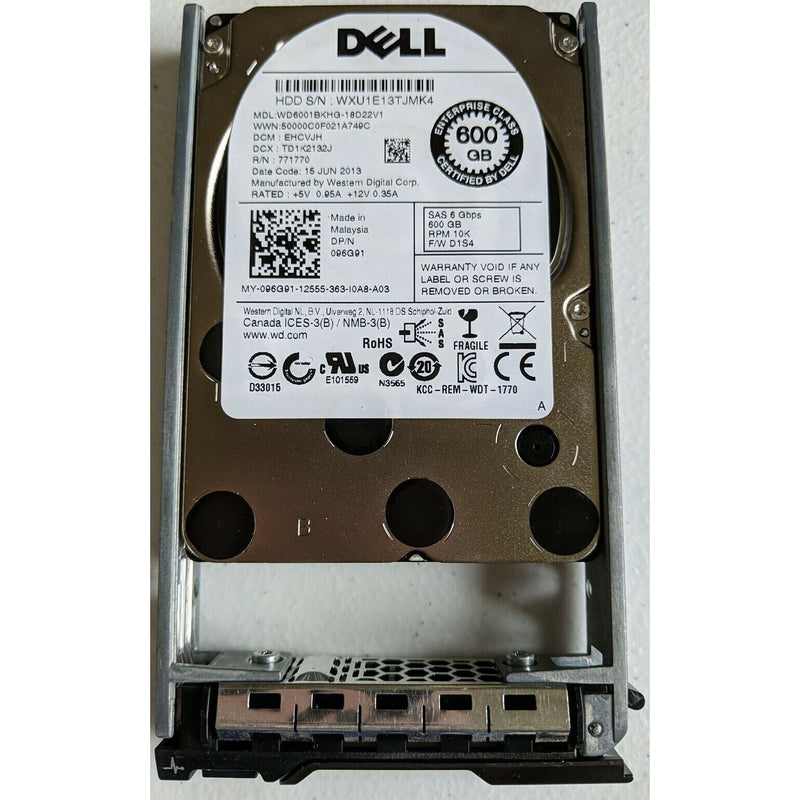 New Dell Enterprise 600GB 10K RPM 6Gb/s 2.5" SAS Server HDD Hard Drive With Tray 96G91 096G91